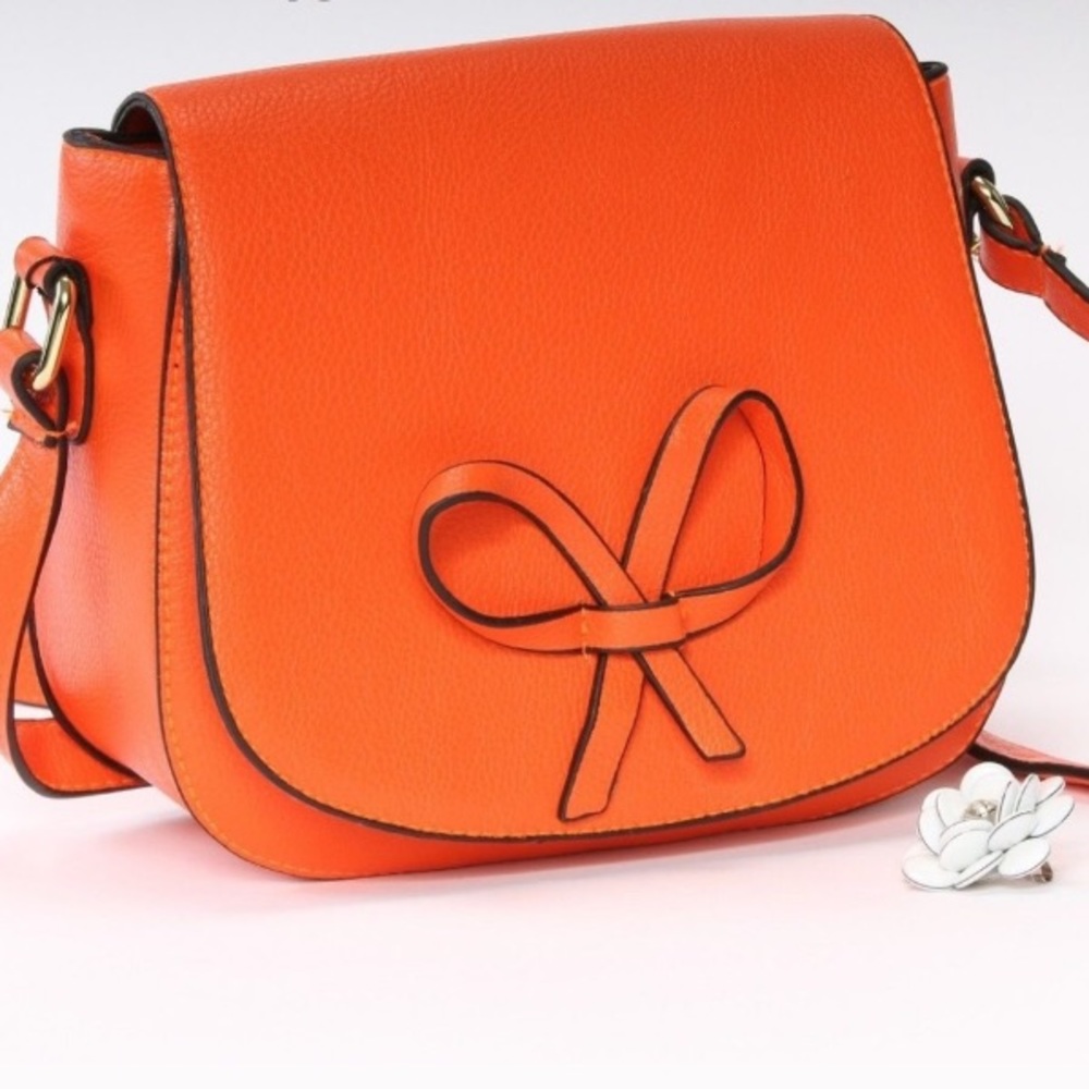 Structured Crossbody Purse Tangerine Orange + Pin
